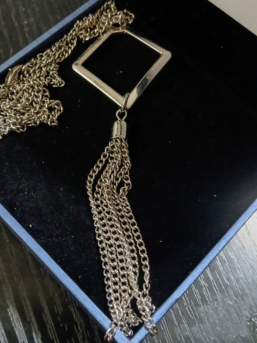Silver Square Pendant Tassel Necklace - Women